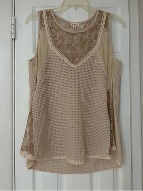 POL Beige Lace & Knit Layered Camisole
